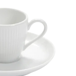 PILLIVUYT Lot de 6 Tasses à café et soucoupes en porcelaine Plissé