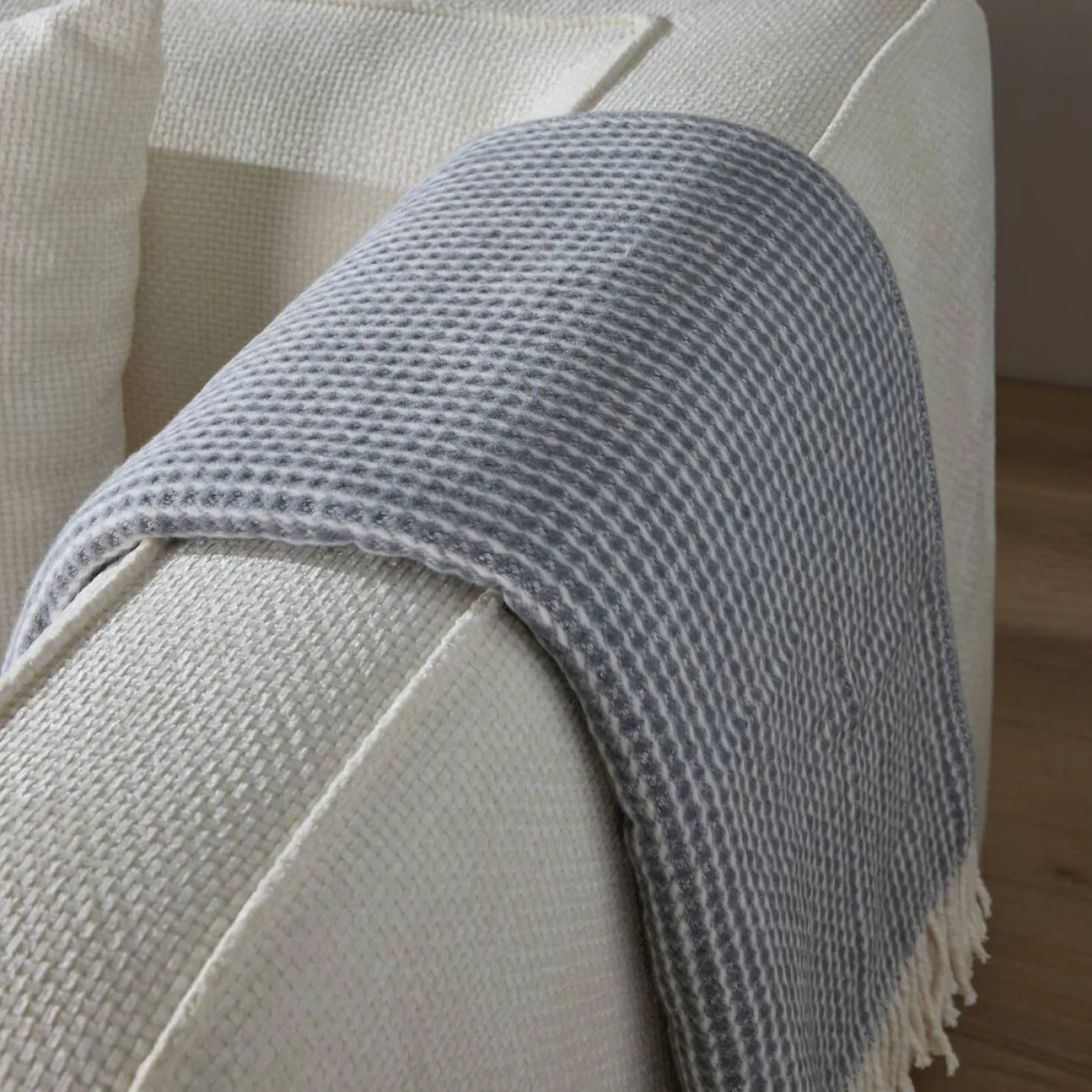 Plaid nid d'abeille coton polyester recyclé Pazenn