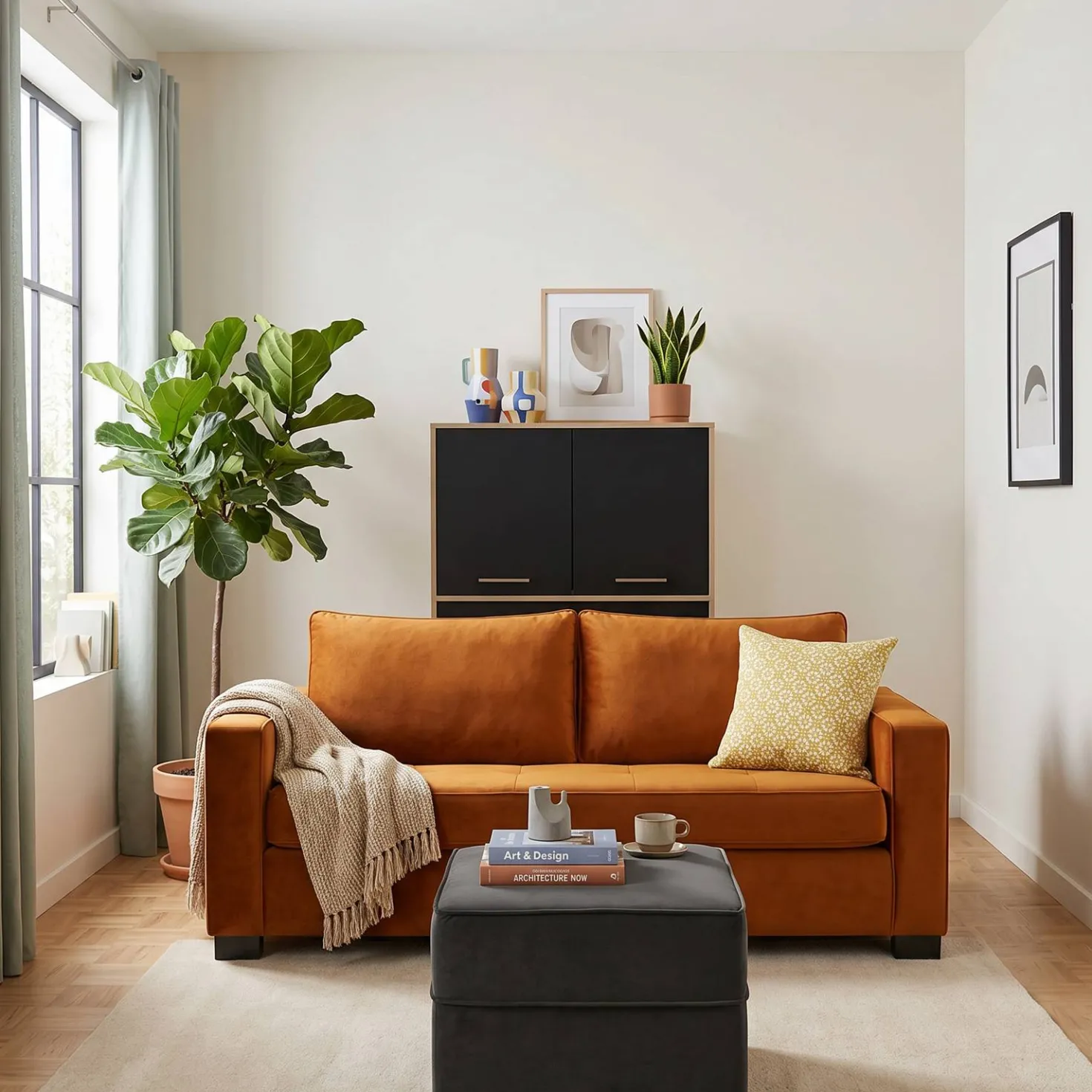 Pouf carré tissu Ondine