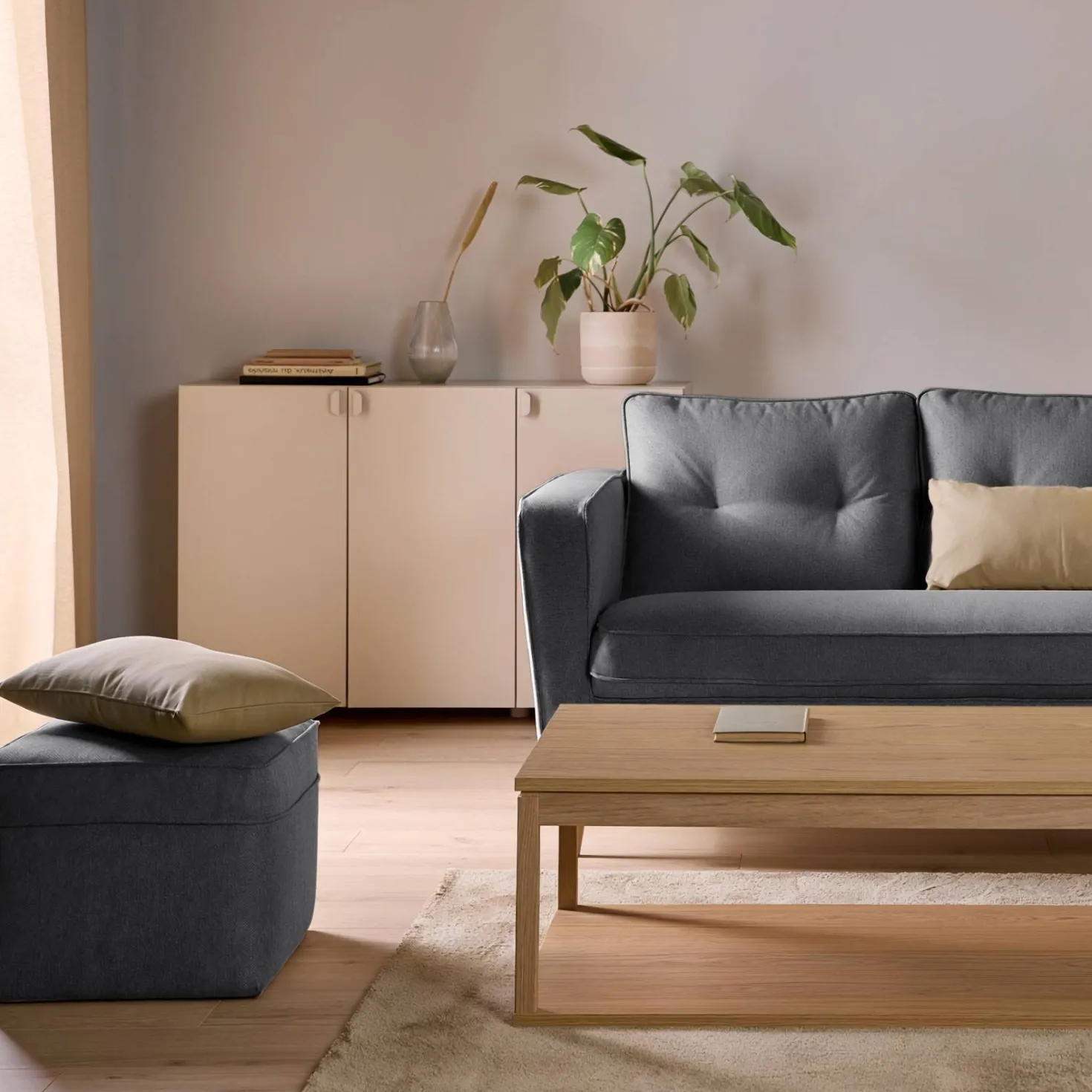 Pouf carré tissu Ondine