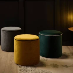 Pouf rond tissu velours Léo