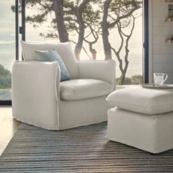 Pouf tissu effet lin Orphée
