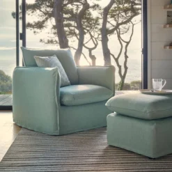 Pouf tissu effet lin Orphée