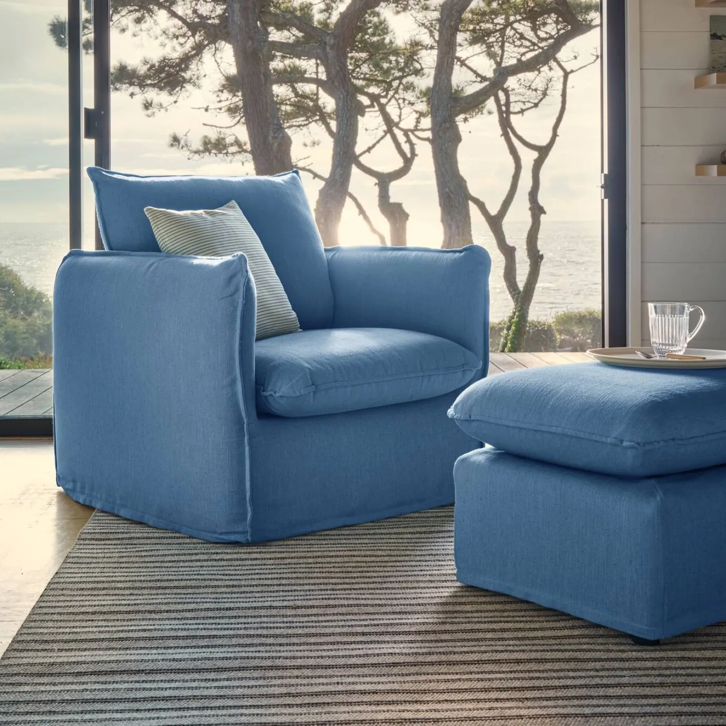 Pouf tissu effet lin Orphée