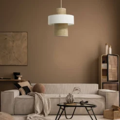 Suspension tube jute naturelle et blanc Solange