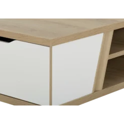 Table basse carrée décor bois et blanc avec tiroir Gustave