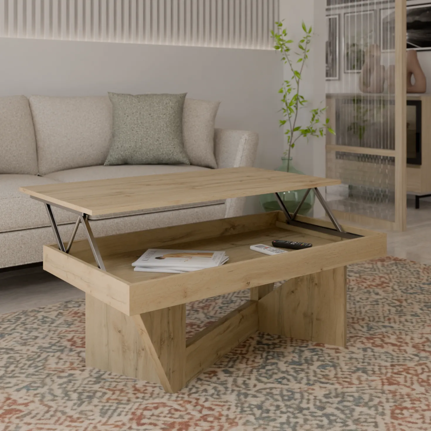Table basse relevable décor bois Gabriela