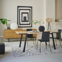 Table à manger rectangulaire bois pieds métal noir 6 personnes Drift