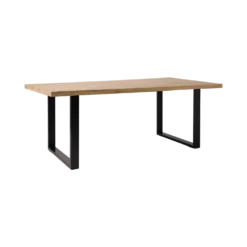Table à manger rectangulaire chêne massif, pieds métal noir 8 personnes Valencia
