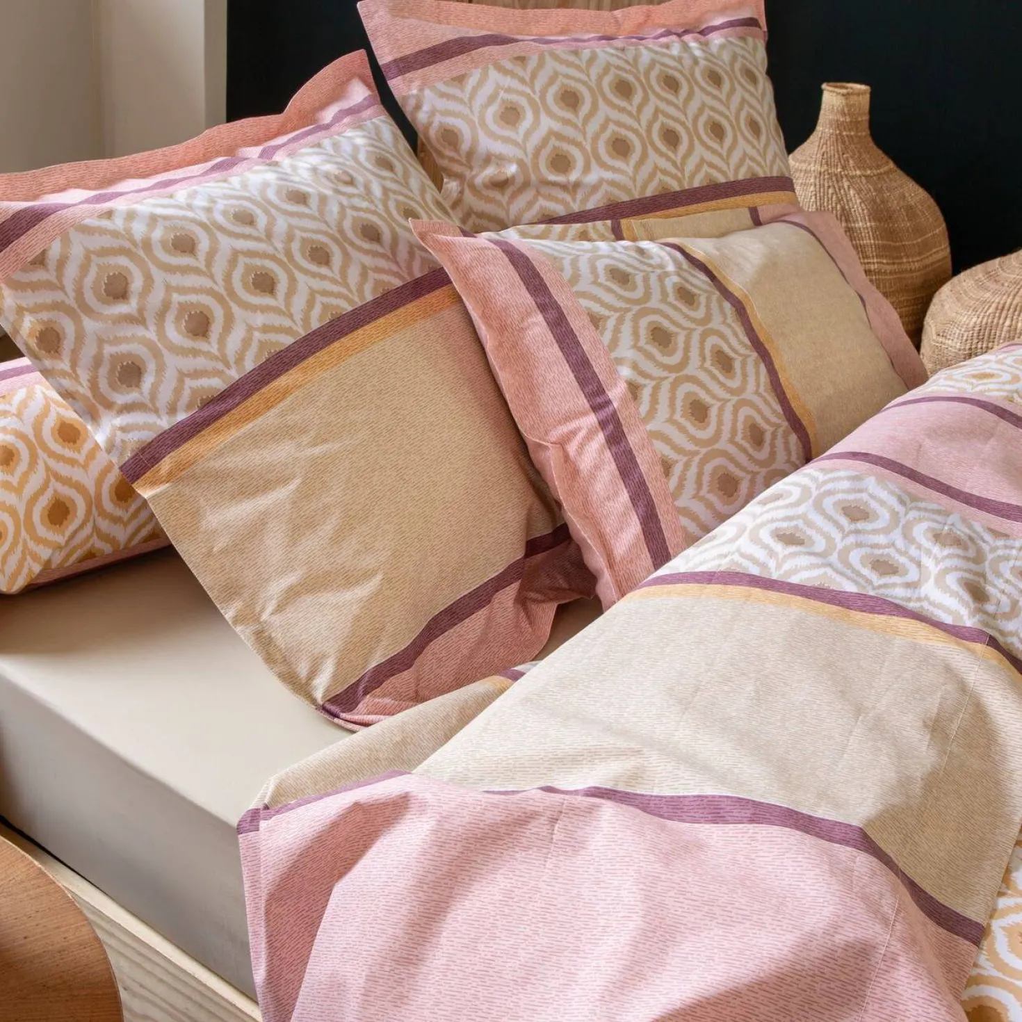 TRADILINGE Taie de traversin coton Inouk rose